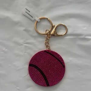 Sparkling Pink & Black Baseball Keychain/Bag Charm